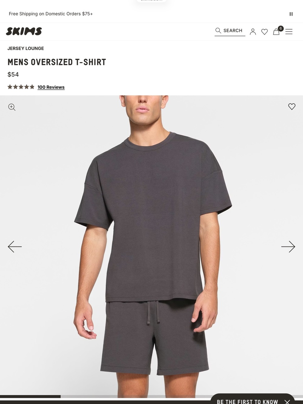 Skims Men's Lounge Jersey Short Sleeve T-Shirt — Ash Gray size large NWT
